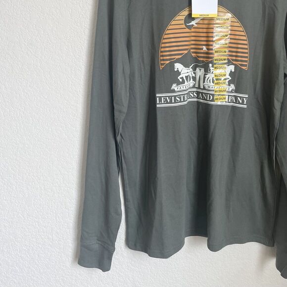 Levis Shirt Mens Medium Olive Green Henley Knit Long Sleeve Lightweight Casual - Picture 2 of 9